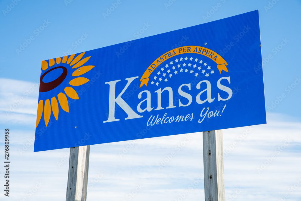 Welcome to Kansas highway sign